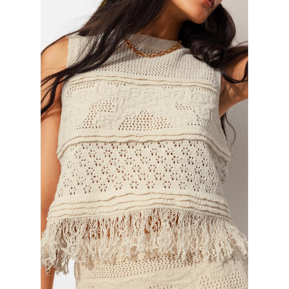 Pull-débardeur ajouré ecru, PROMOD