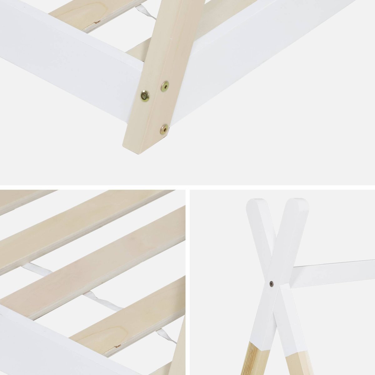 Lit tipi enfant 90 x 190cm bois de pin sommier à lattes inclus TOBIAS blanc, SWEEEK