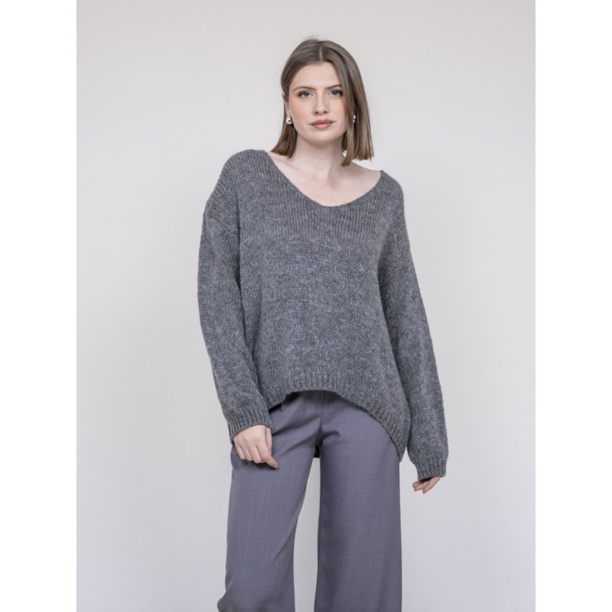 Pull Col V Kloriane gris, DONA LISA