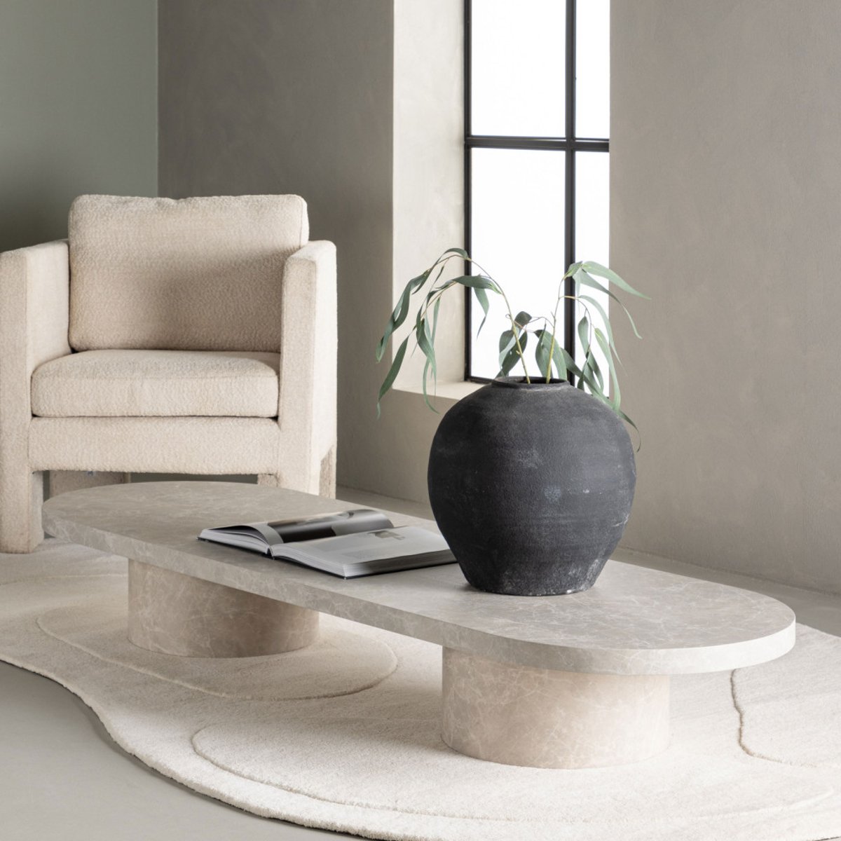 Table basse ovale effet marbre 190x60cm- NARVIK beige, VENTURE HOME