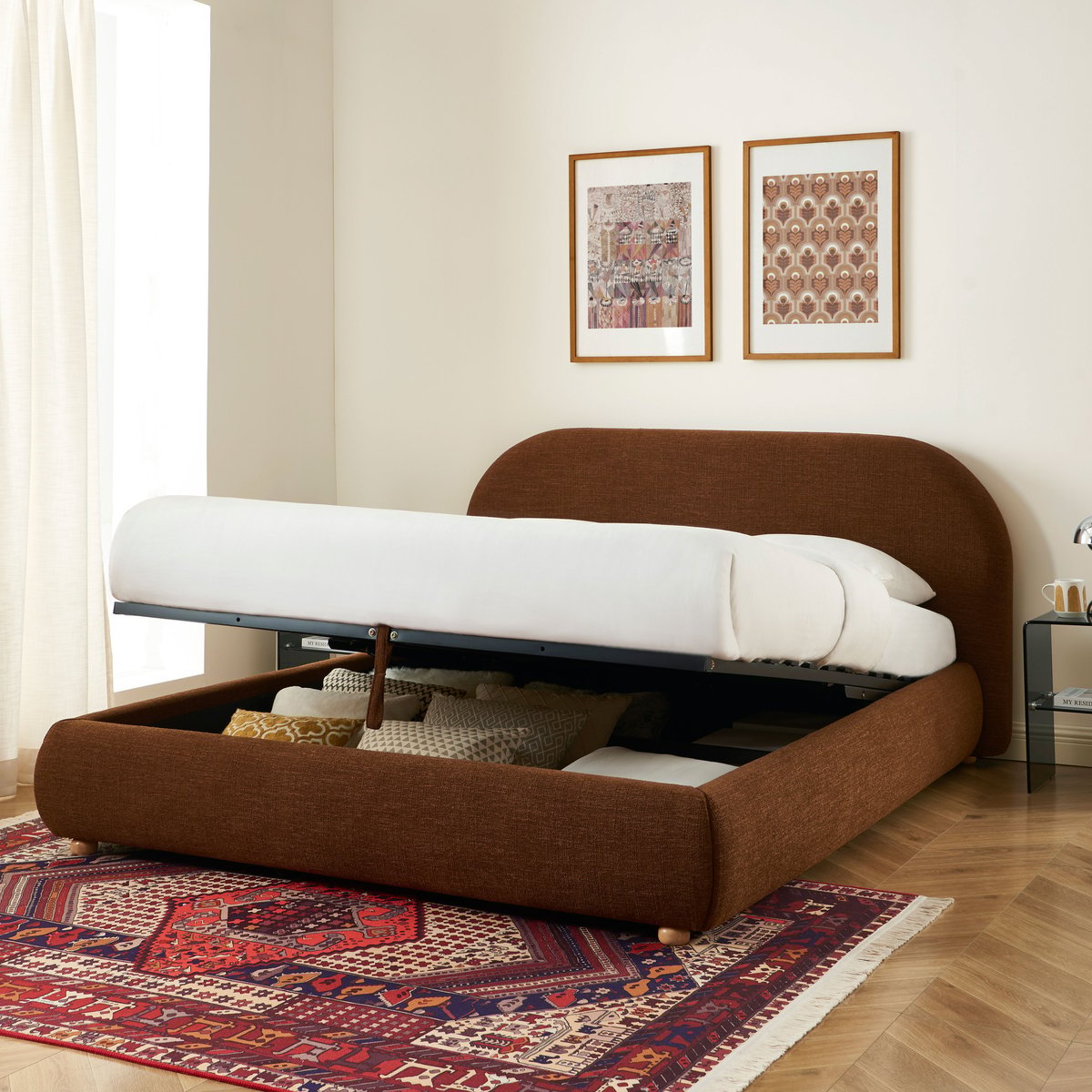 Lit coffre avec sommier relevable JELLY marron, SORELH