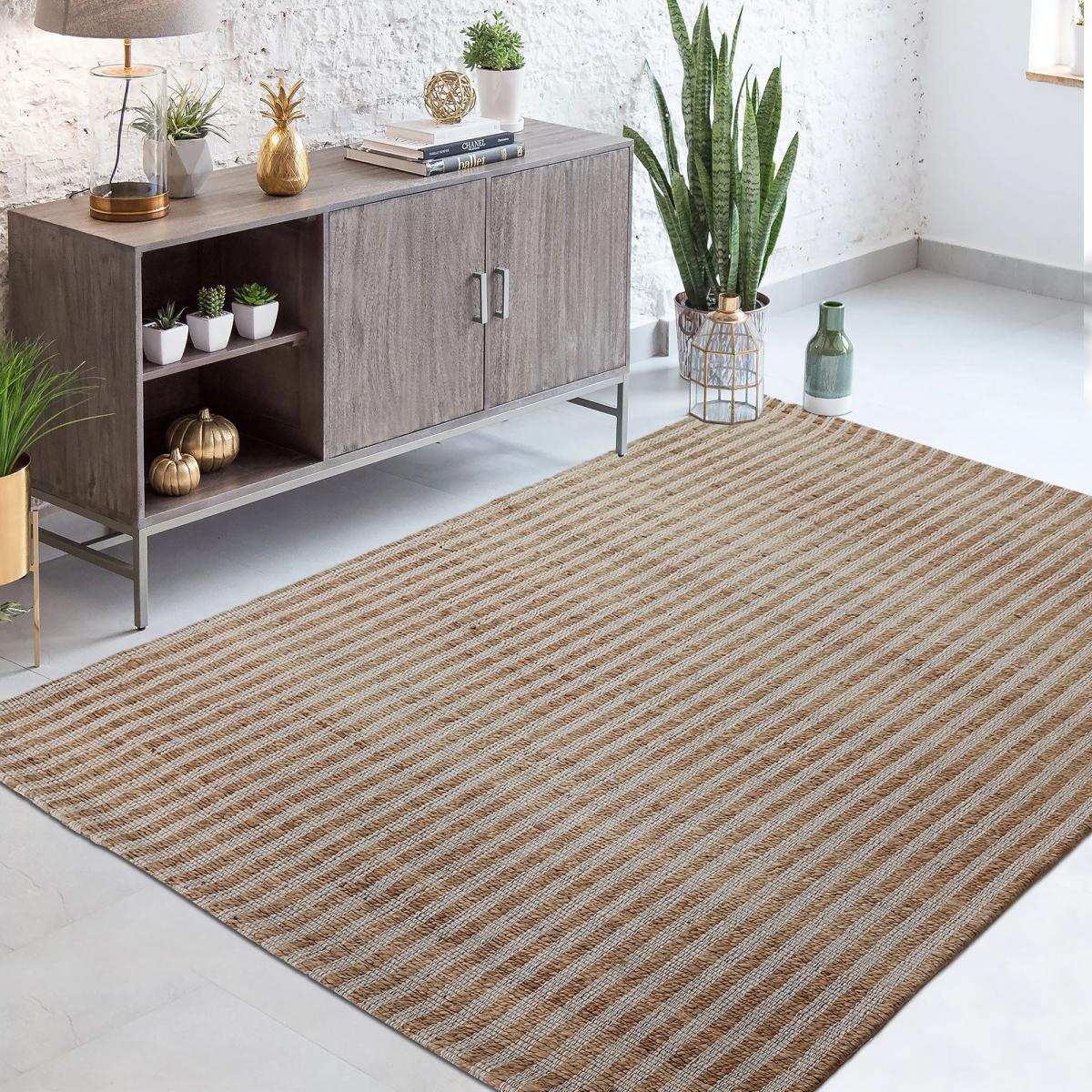 Tapis jute fait main motif faux uni VERTYJUTE beige, blanc, UN AMOUR DE TAPIS