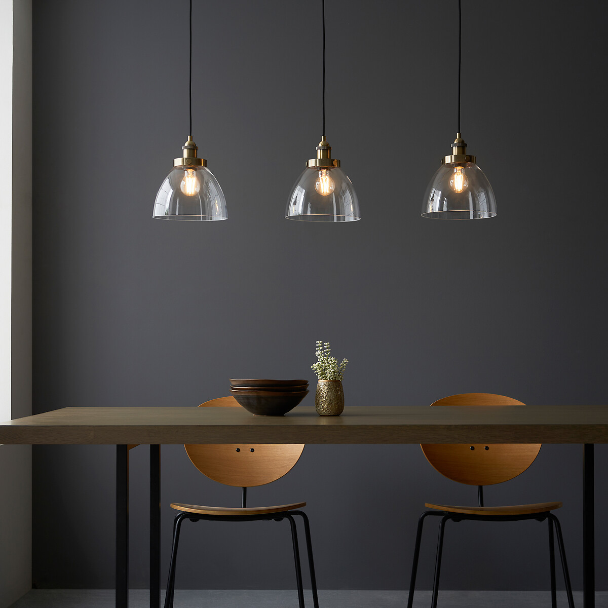 Henne 3-Light Resto Style Pendant Light in Brass aged brass, ÉDITÉ