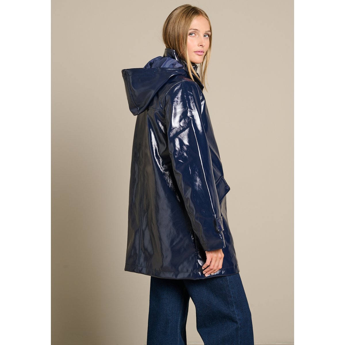 Parka vinyle matelassée à capuche bleu marine, LOLALIZA