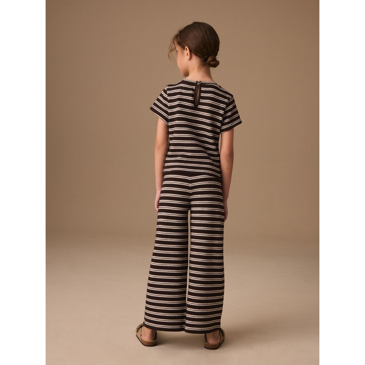 Ensemble pantalon large et haut cache-cœur rayure marron chocolat, NEXT