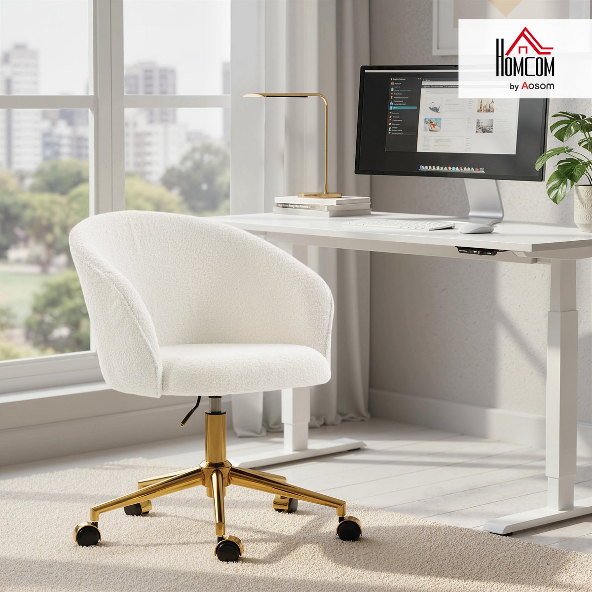 Chaise de bureau Polaire Teddy (100 % crème, HOMCOM