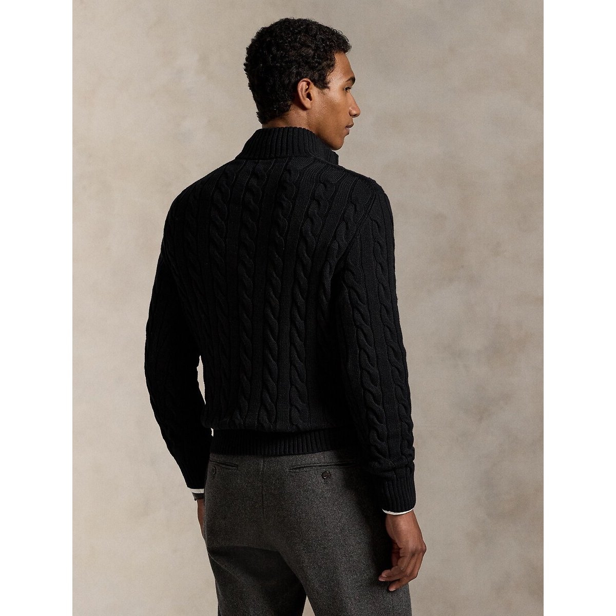 Half Zip Zopfmusterpullover aus Baumwolle schwarz, POLO RALPH LAUREN