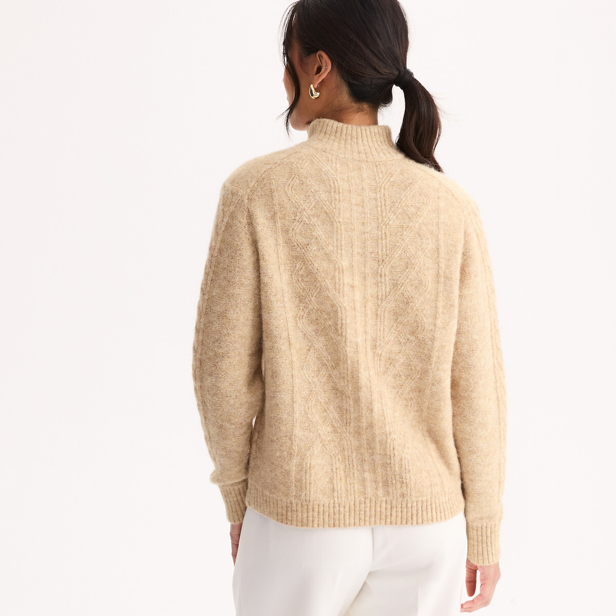 Pull col camionneur torsadé beige chiné, ANNE WEYBURN