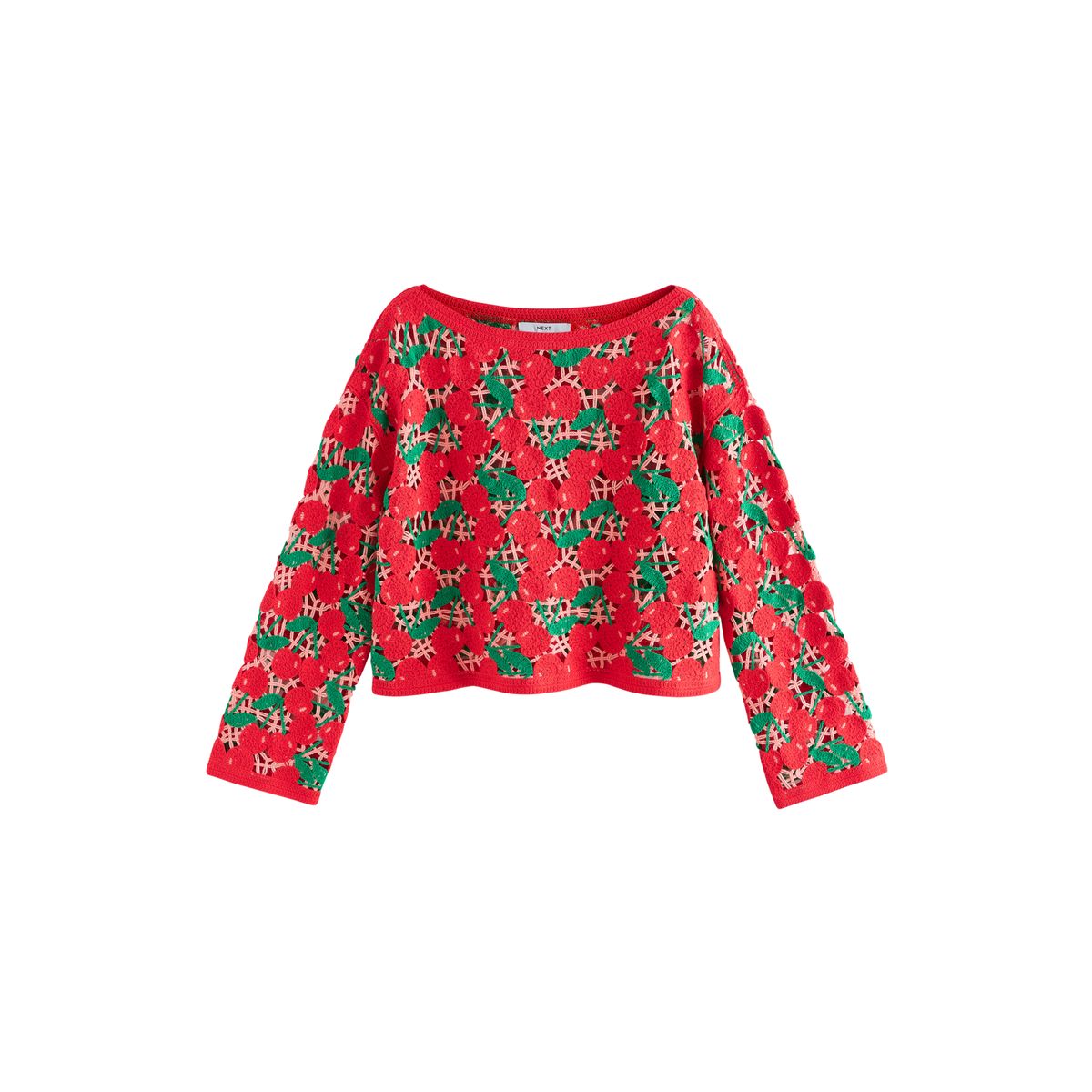 Pull crochet coton à épaules dénudées rouge cerise, NEXT