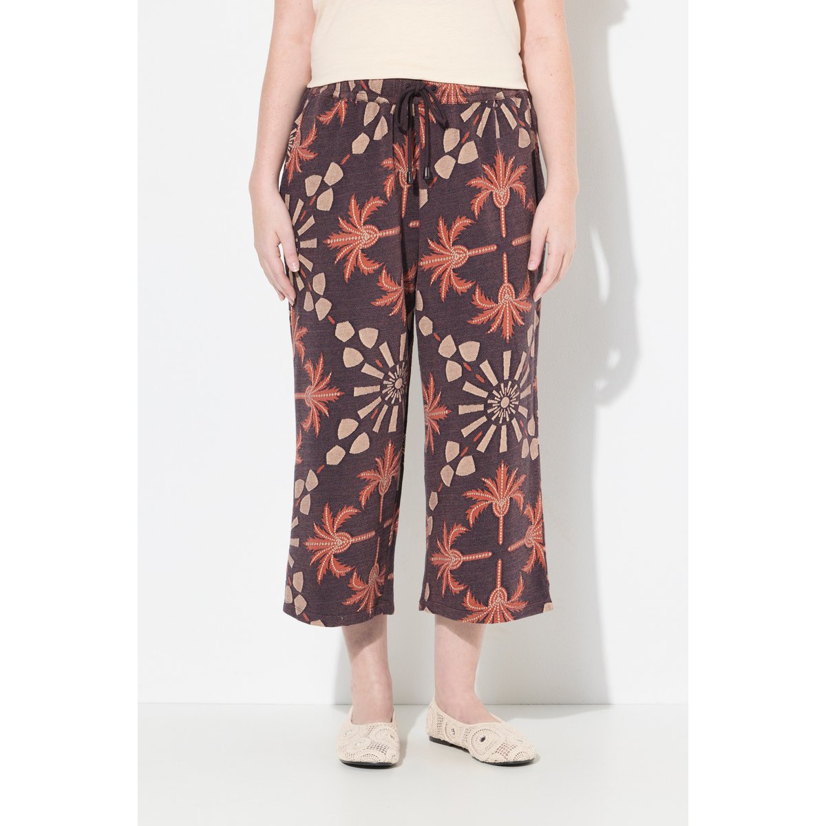 Culotte, palmiers, jambes larges marron cuivre, ULLA POPKEN