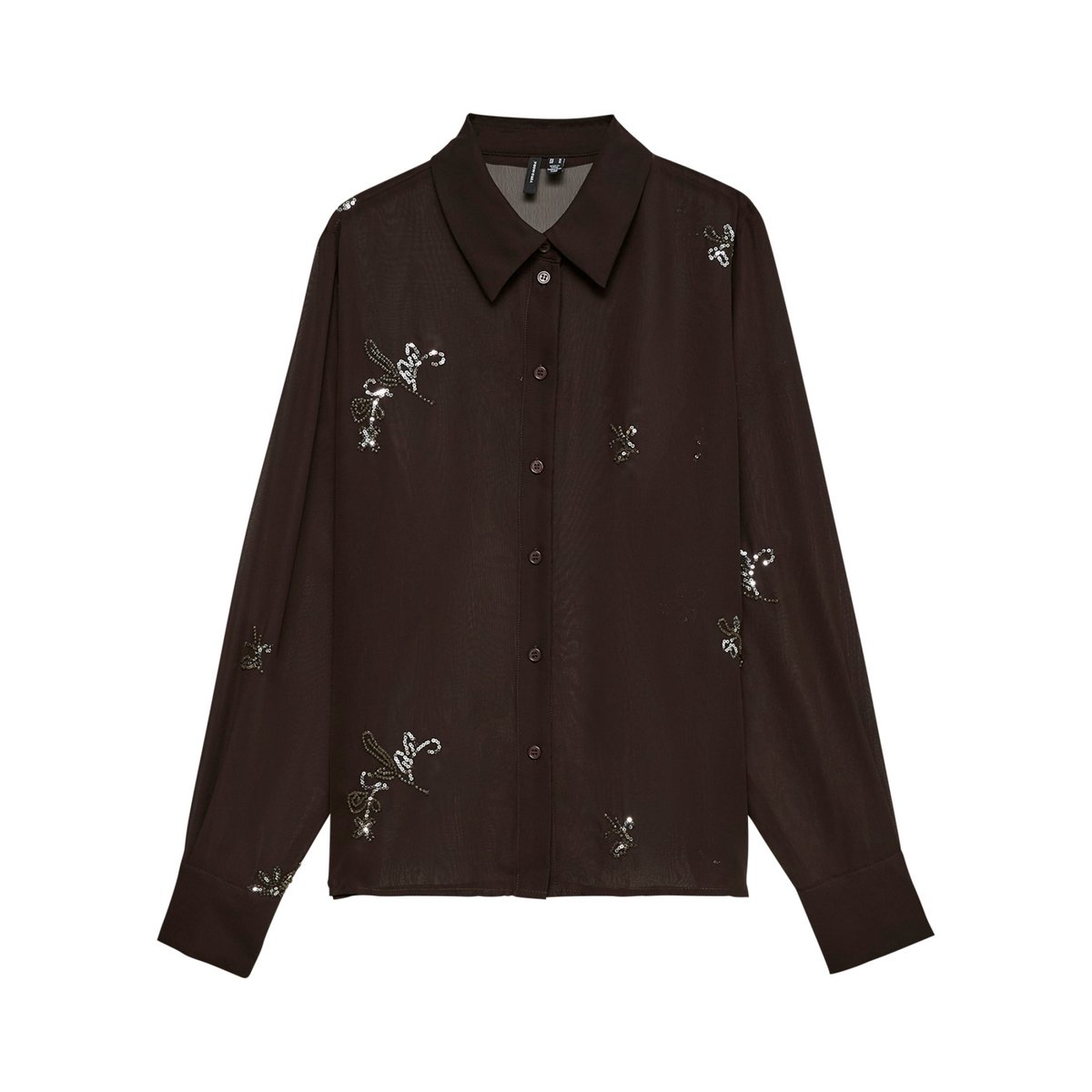 Chemisier chocolat orné de strass et de broderies pailletées à coupe droite marron, RIEKER