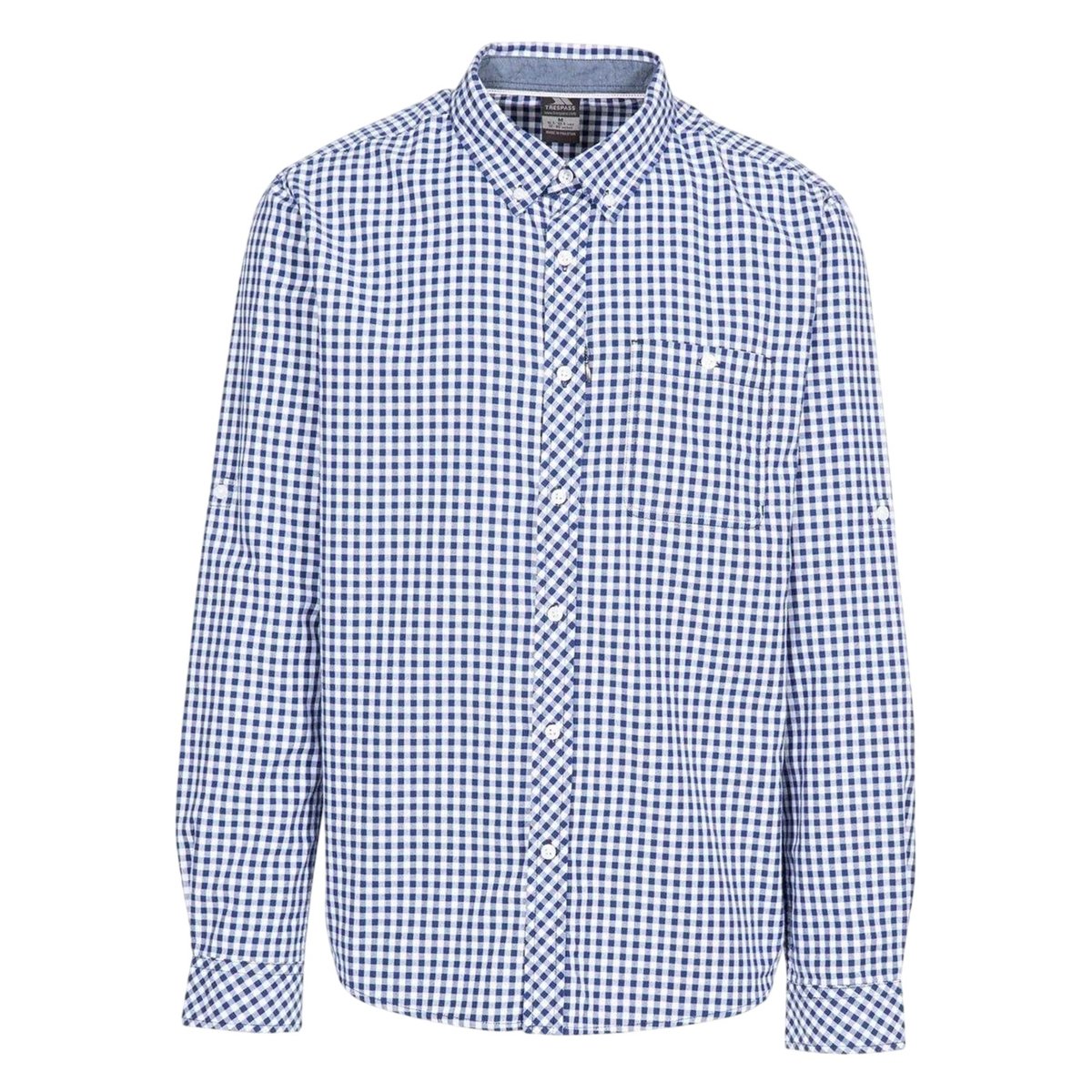 Chemise manches longues à boutons motif/style damier carreaux bleu, TRESPASS
