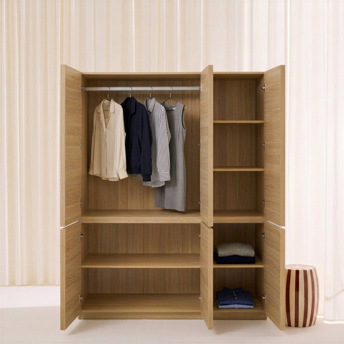 Module dressing décor bois 6 portes 1 penderie KUBA naturel, SWEEEK