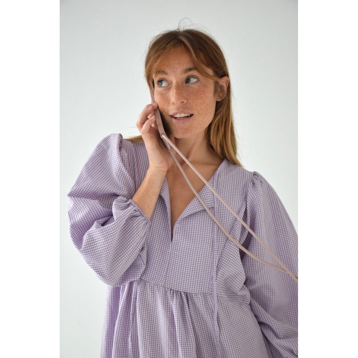Robe longue vichy col V GABRIELA violet, MINDTRAVELER