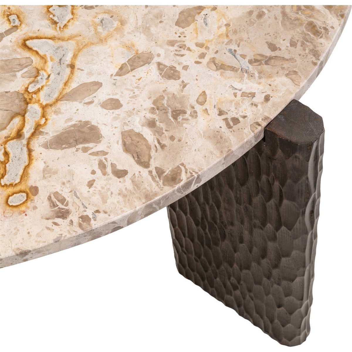Table basse ronde en marbre et manguier naturel, RECOLLECTION