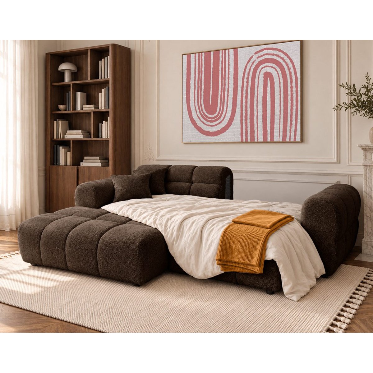 Canapé d'angle gauche 4 places convertible avec, MINI RAY marron, BEST MOBILIER