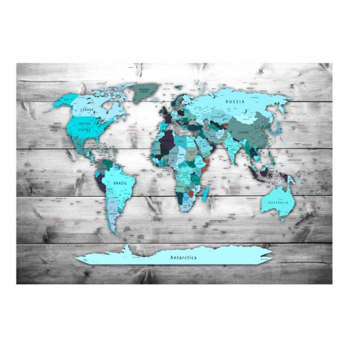 Papier peint intissé panoramique Carte du monde World Map: Blue Continents bleu, EDEN