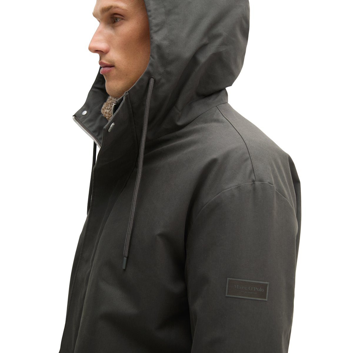 Veste à capuche en toile, coupe regular avec doublure en peluche et rembourrage en Unifi REPREVE® noir, MARC O'POLO