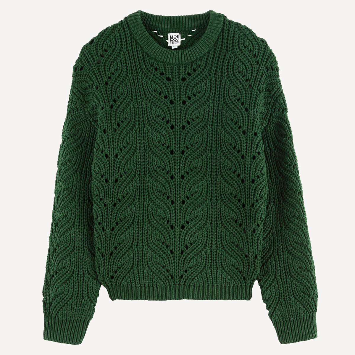 Trui met ronde hals in tricot met ajour groen , LA REDOUTE COLLECTIONS