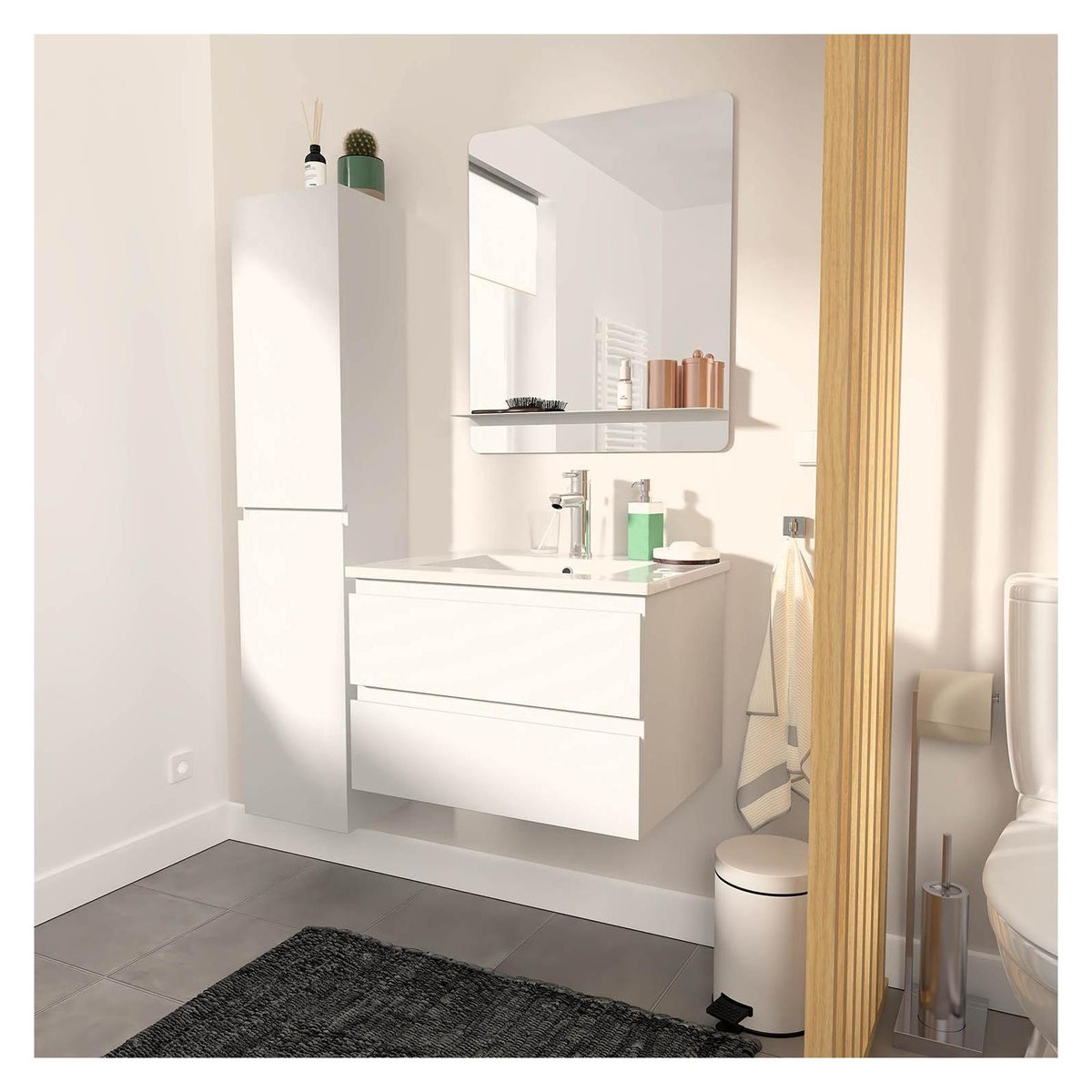 Meuble simple +vasque+miroir+colonne SORRENTO blanc, MOB IN