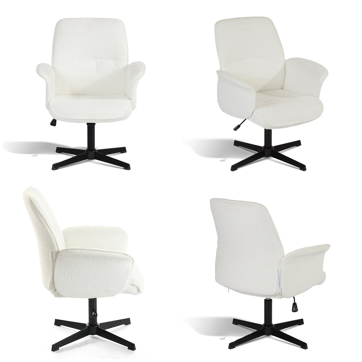 Ensemble de bureau d’angle rotatif avec portes rotin et chaise de bureau, DICCPERNTHOMASINAB blanc, MEUBLES COSY