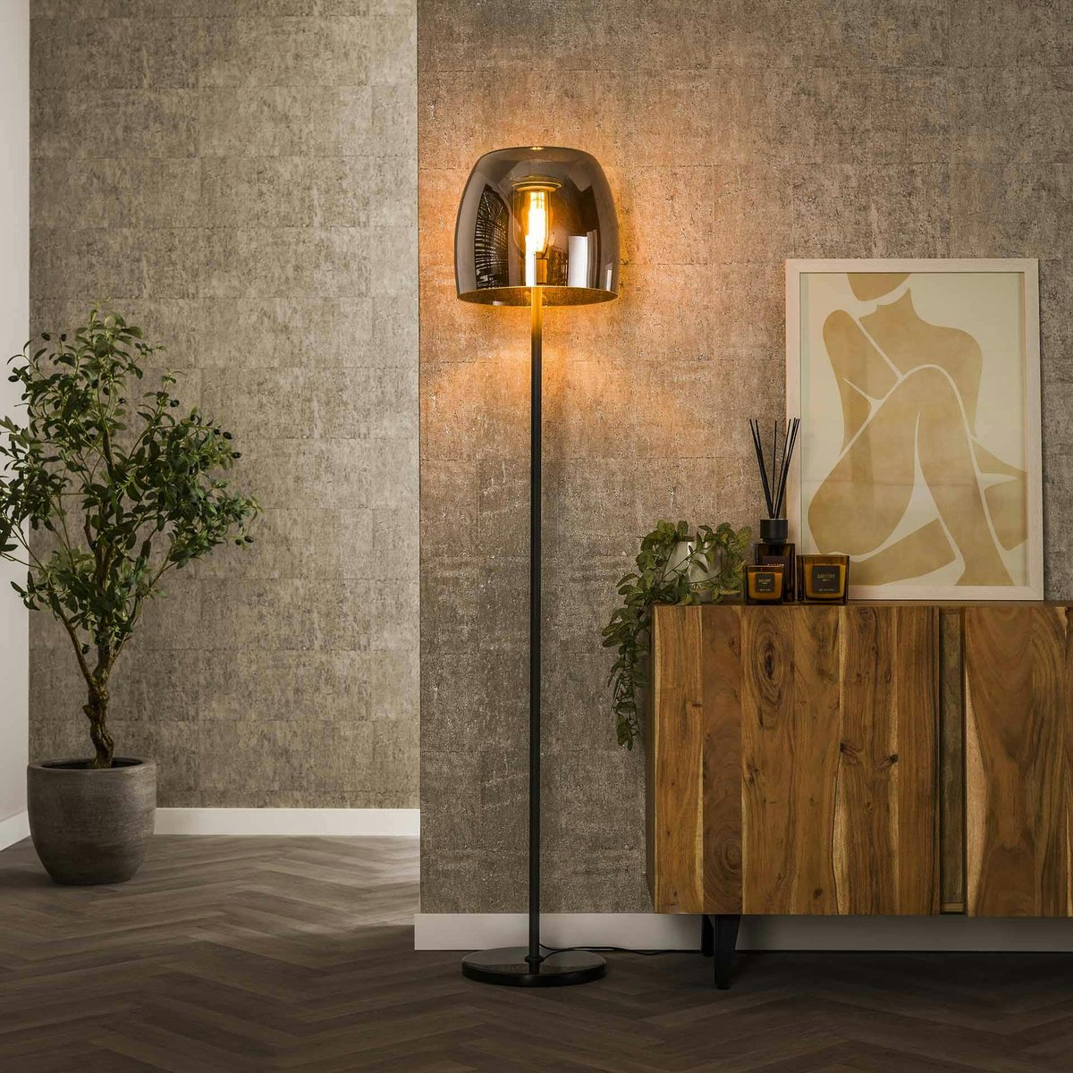 Lampadaire en verre fumé gris NIAGARA argenté, PIER IMPORT