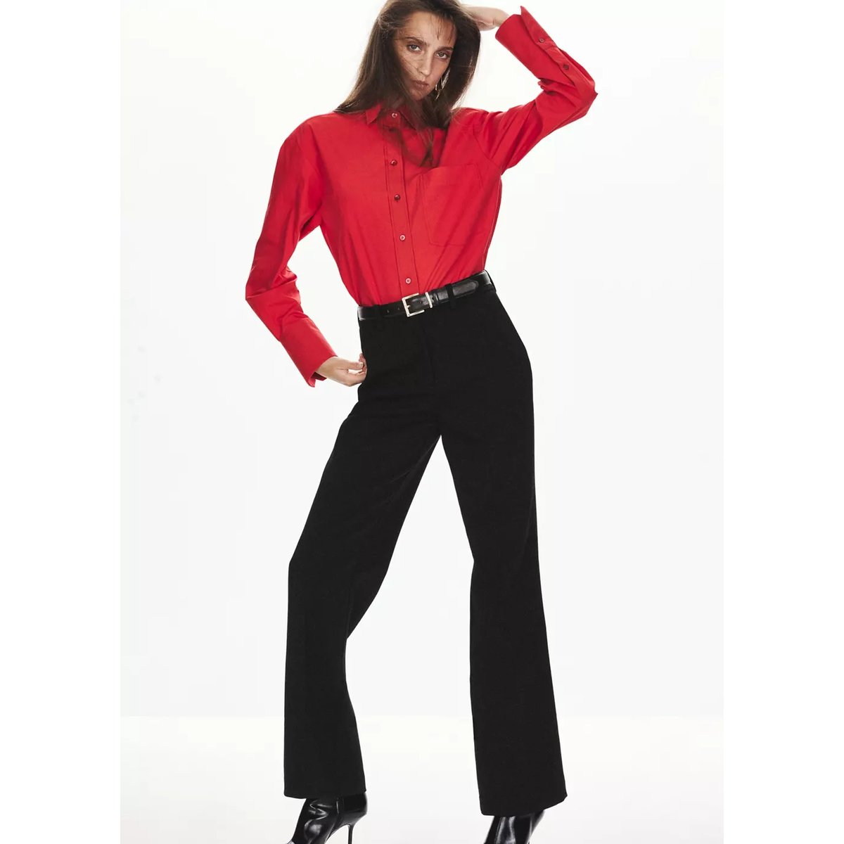 Pantalon droit taille basse noir, MANGO