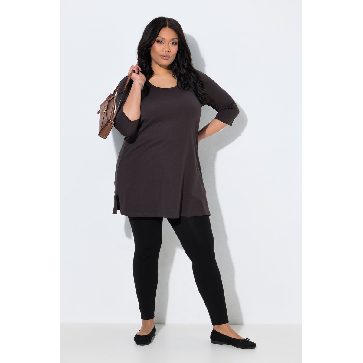 T-shirt long coupe évasée acajou, ULLA POPKEN