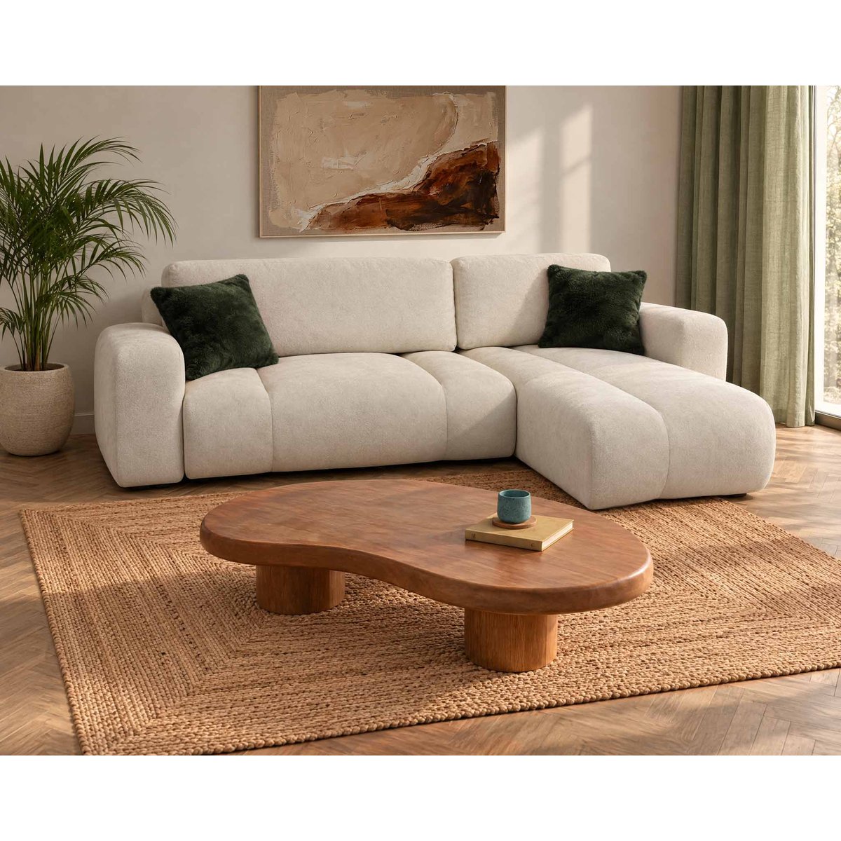 Canapé d'Angle Convertible en Tissu 4 places - MANON beige, BEST MOBILIER