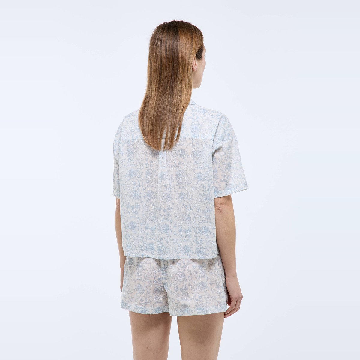 Pyjashort imprimé toile de Jouy en plumetis de coton BIO celeste, MONOPRIX