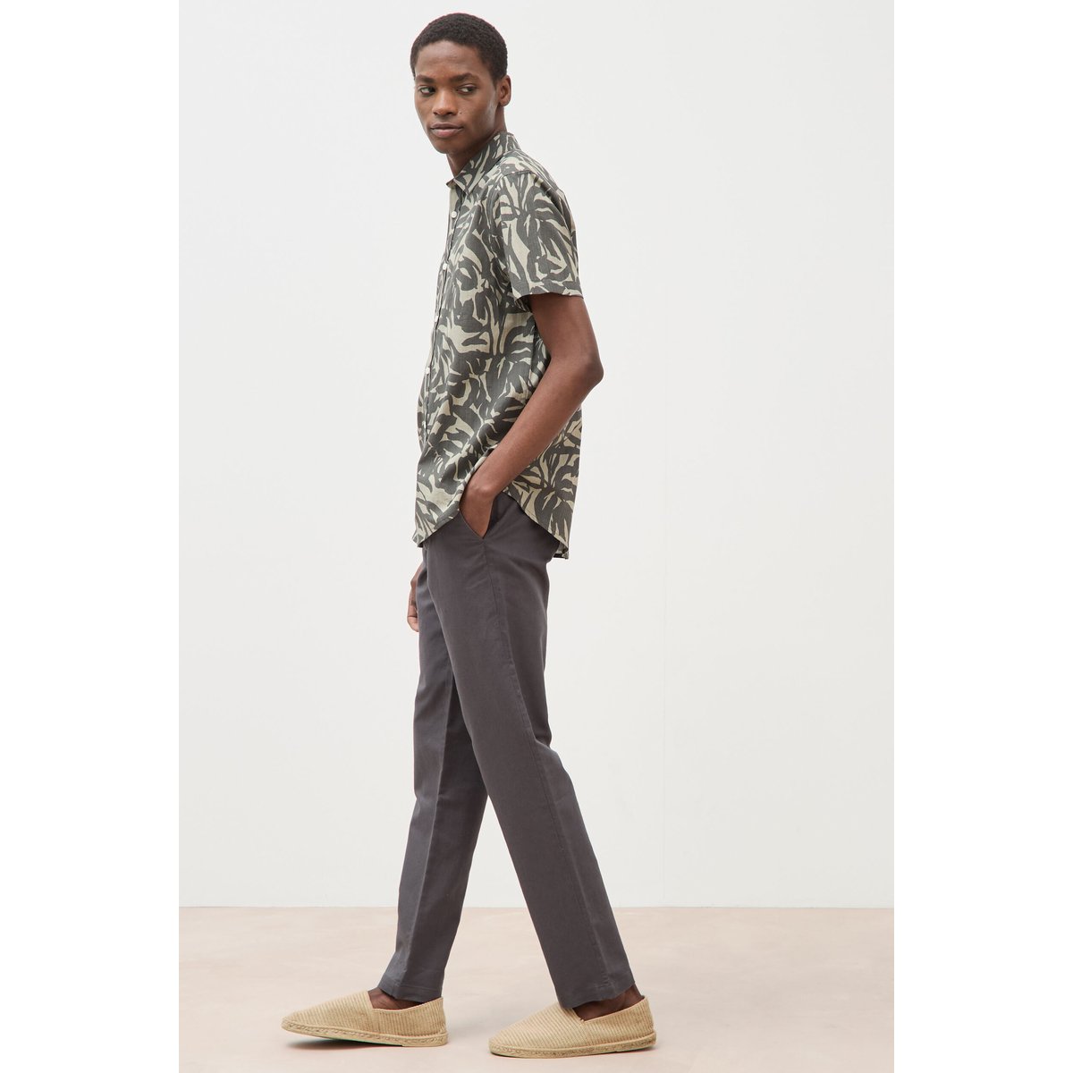 Chemise manches courtes vert kaki fonce, BONOBO