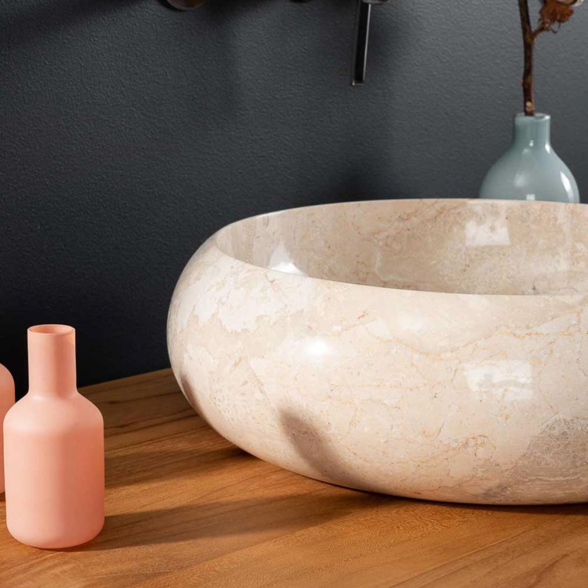 Vasque en marbre ronde à poser VENISE crème, WANDA COLLECTION