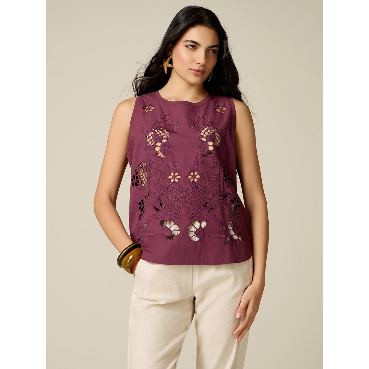 Top avec broderies ajourées violet, OLTRE