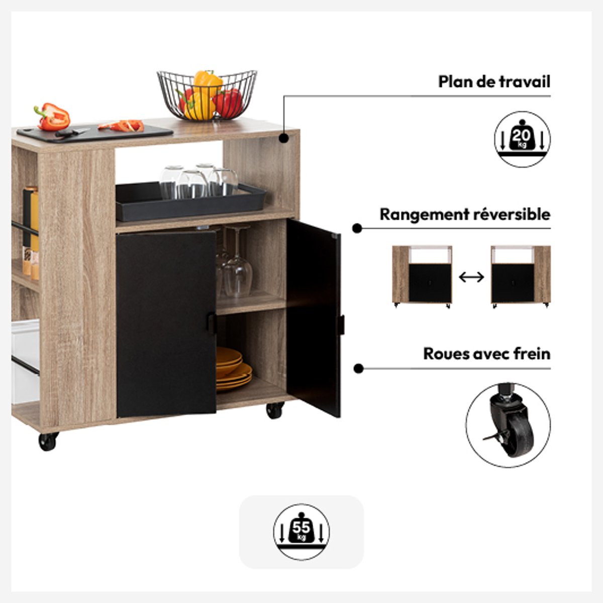 Desserte 3 niveaux ALIAJ beige, 5FIVE SIMPLY SMART