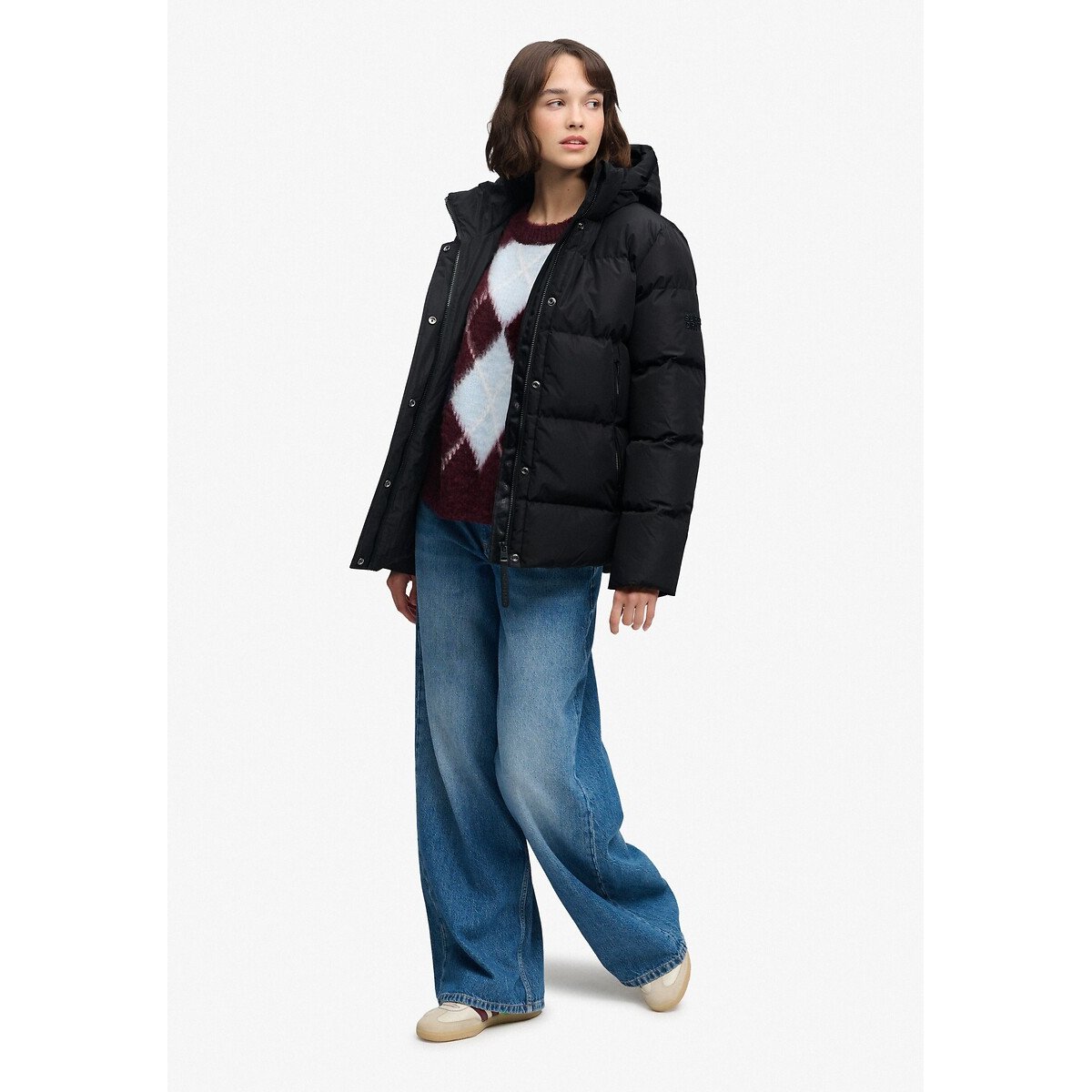 Piumino sportivo con cappuccio nero , SUPERDRY