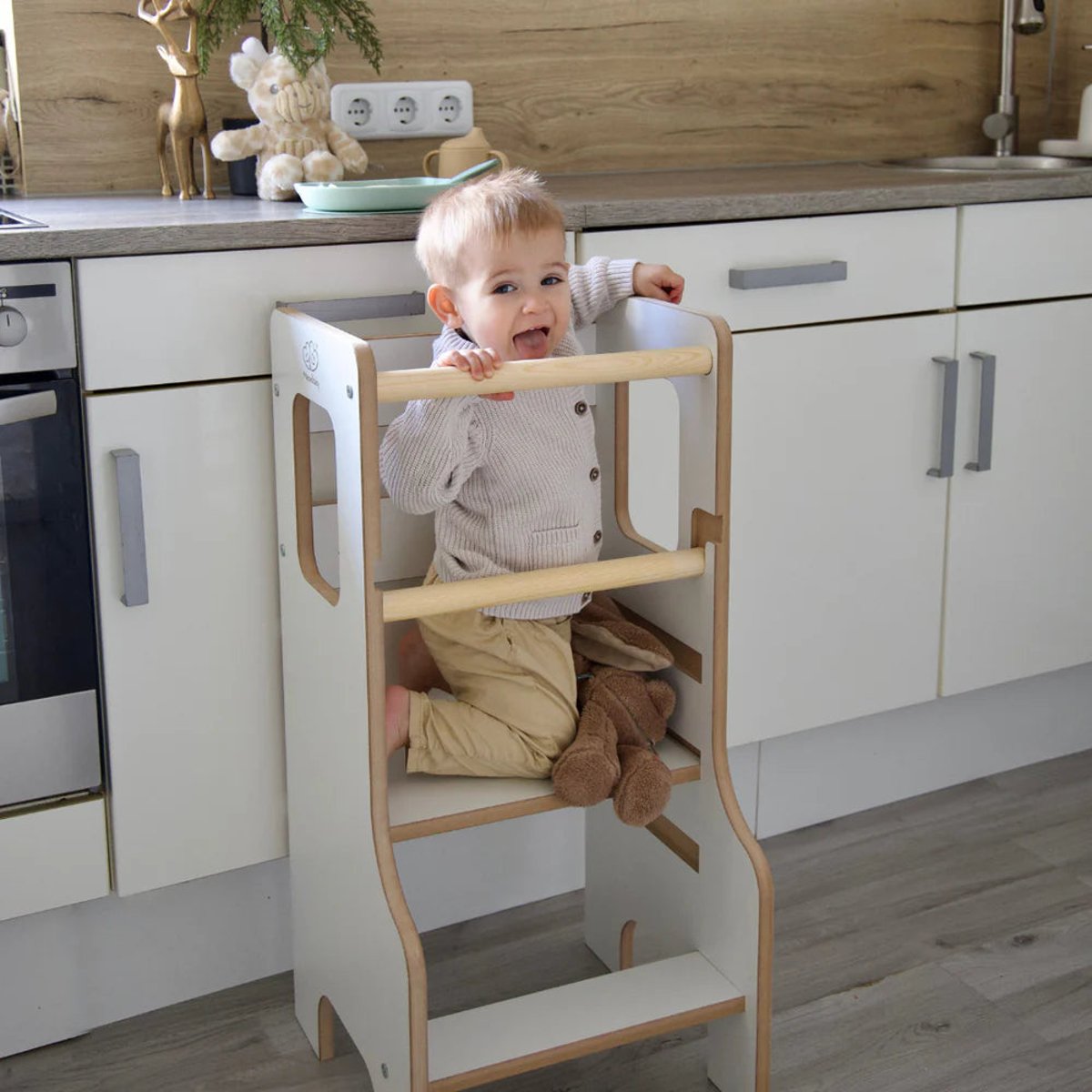 Tour d'observation Montessori ajustable en bois - Cloudy gris, MEOW BABY