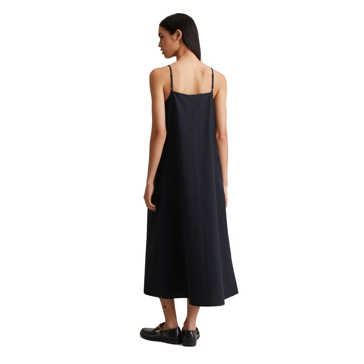 Robe à bretelles spaghetti relaxed en mélange de coton organique bleu foncé, MARC O’POLO DENIM