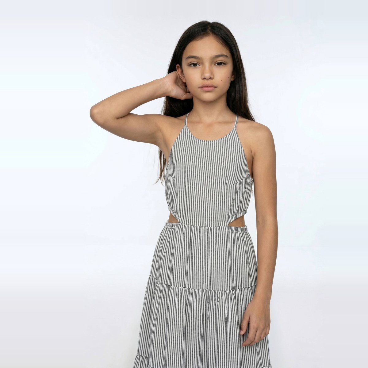 Robe longue unie à bretelles avec découpes à la taille noir, MONOPRIX