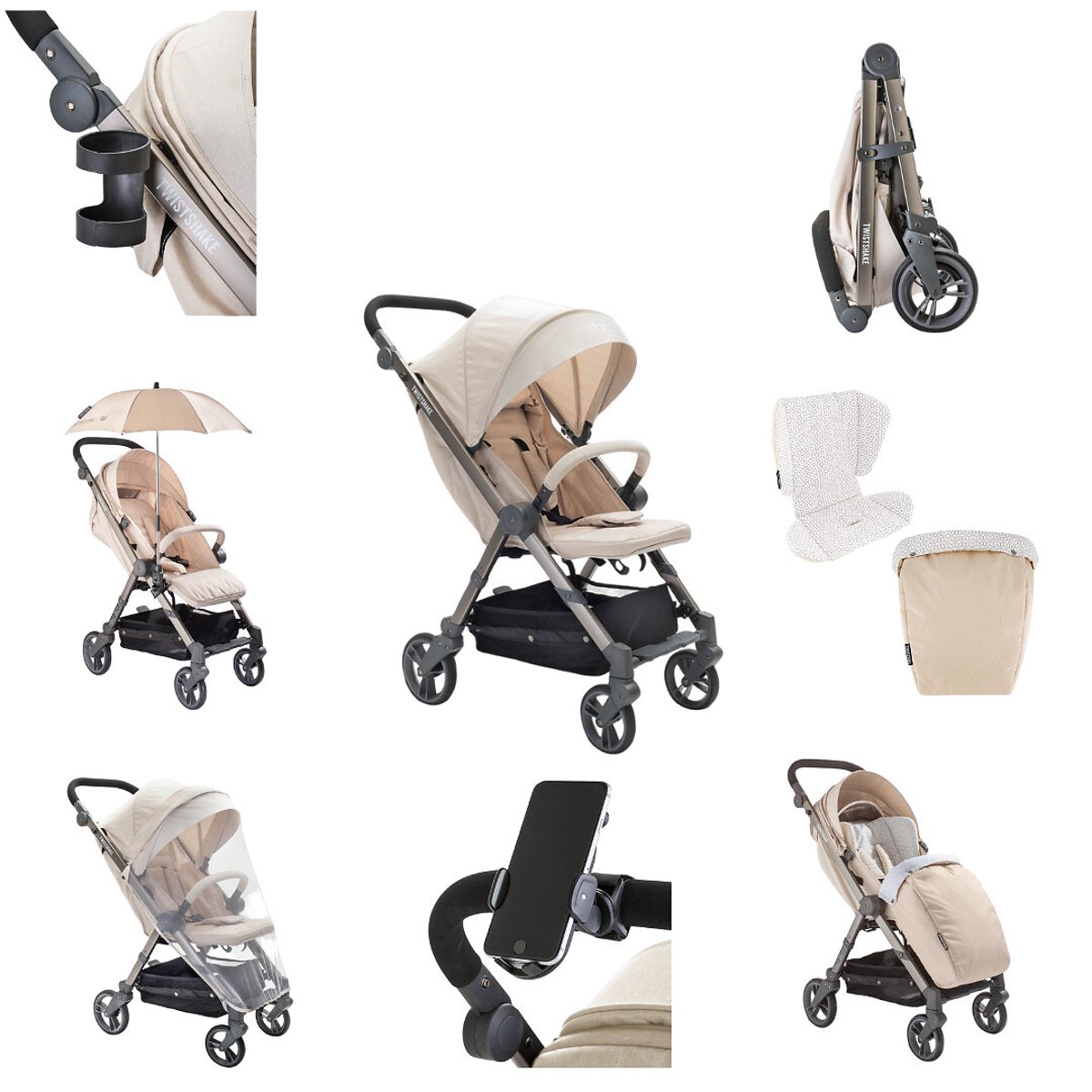 Conjunto de Carrinho + 6 Acessórios, Twistshake bege, TWISTSHAKE