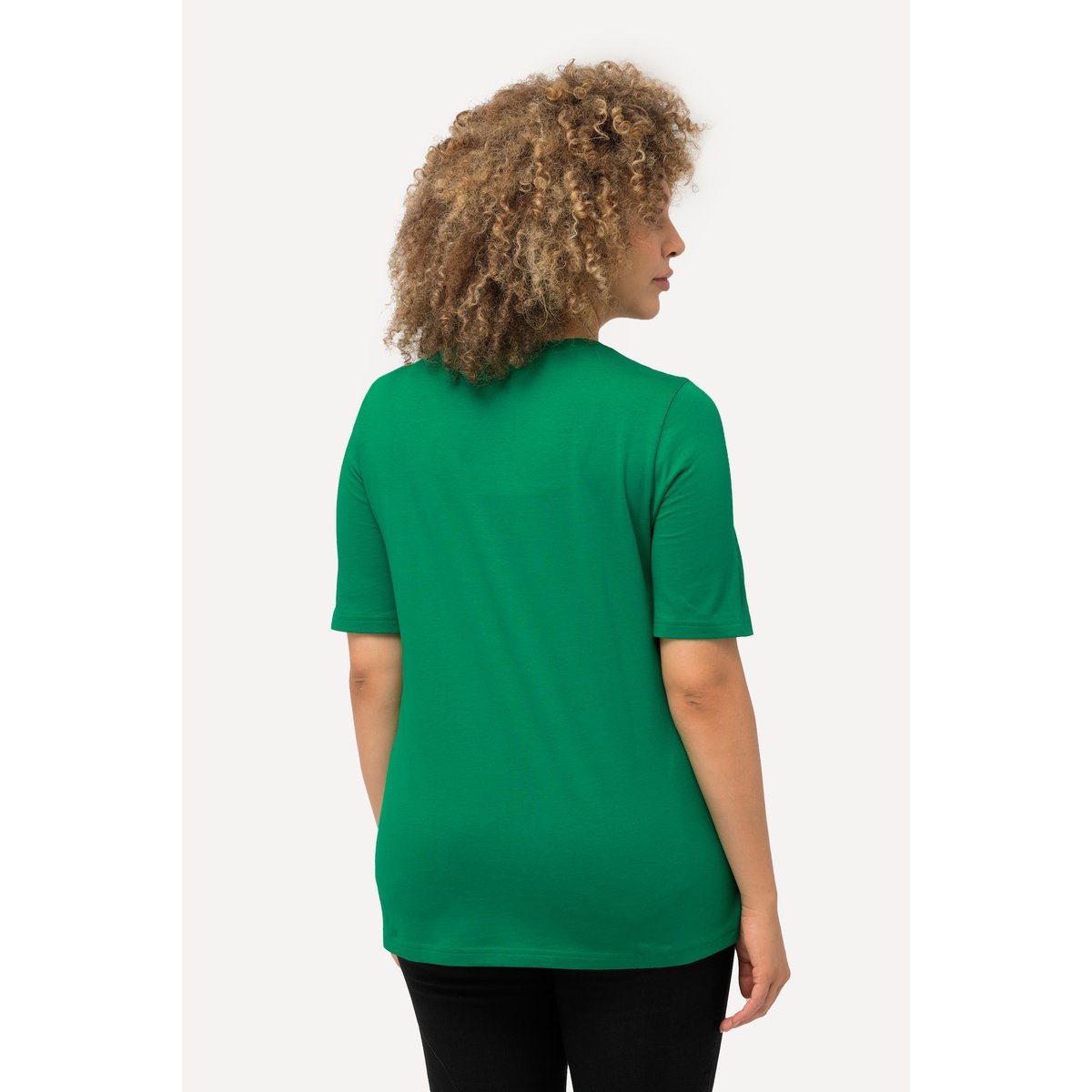 T-shirt à fleurs. Coupe Classic Fit. Col vert émeraude, ULLA POPKEN