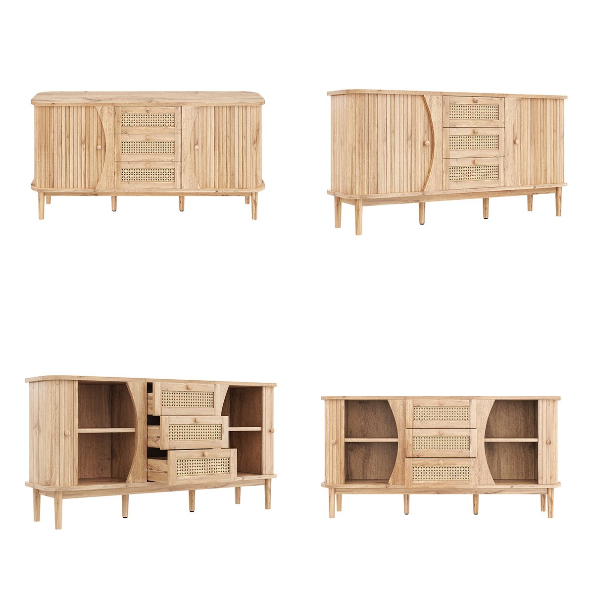 Armoire de rangement avec 2 portes 4 couches et 3 tiroirs ovale style scandinave, KIMIA Armoire chêne, MEUBLES COSY
