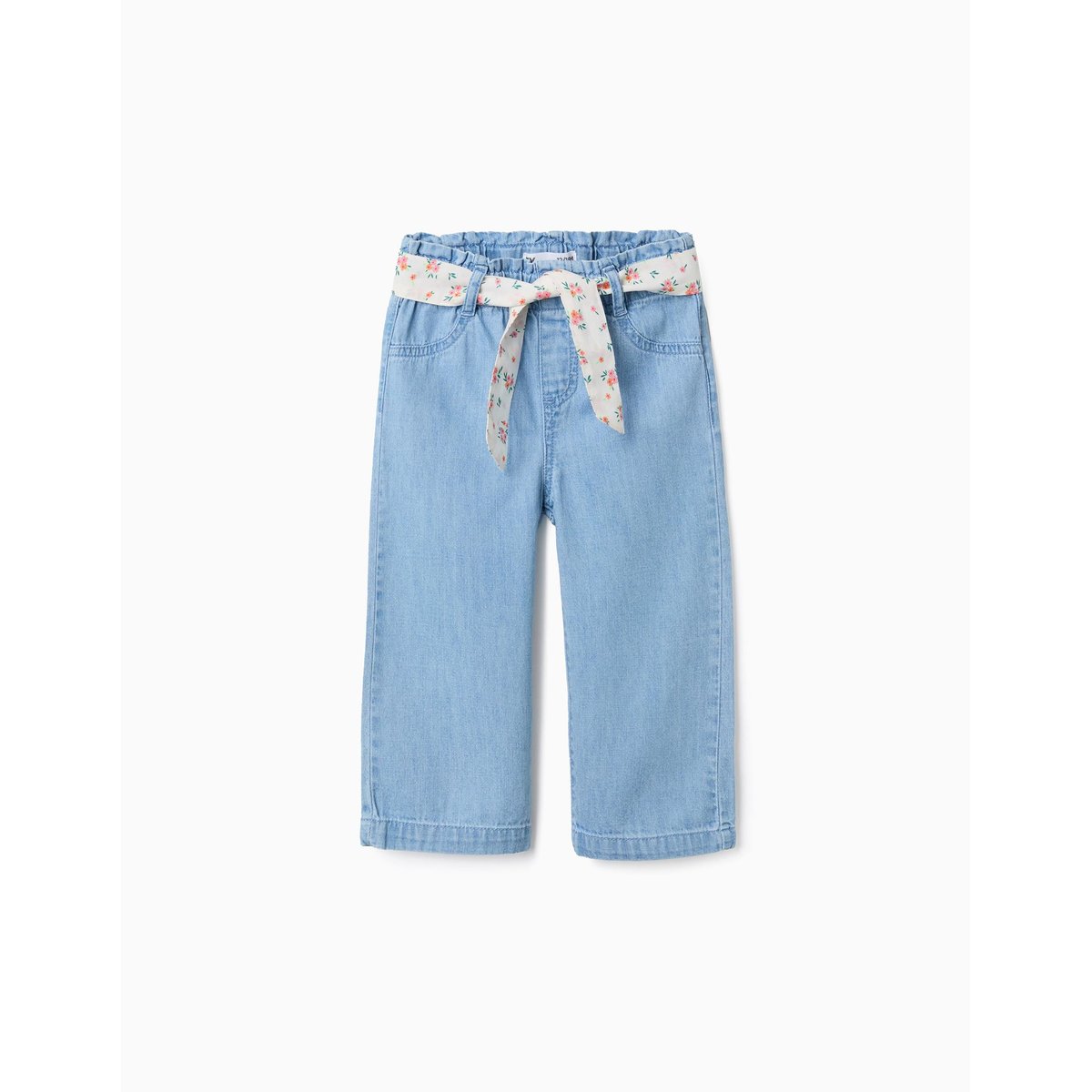 Pantalon en jean à jambe large avec ceinture à motif floral bleu, ZIPPY