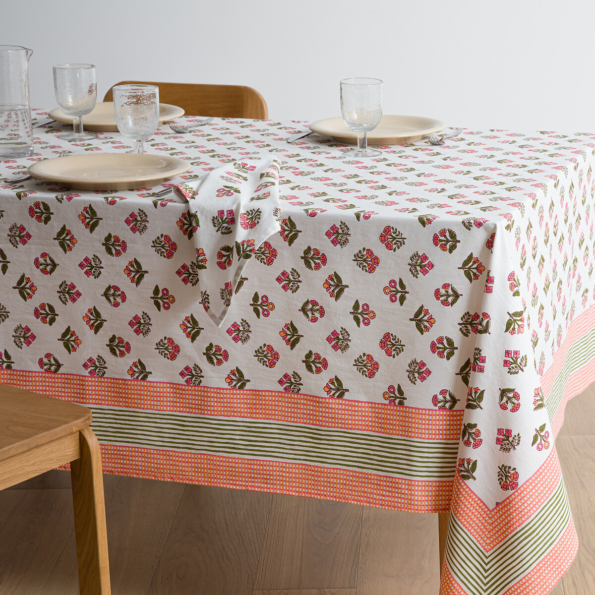Nappe imprimée, en coton lavé, VANDI imprimé fond écru, LA REDOUTE INTERIEURS