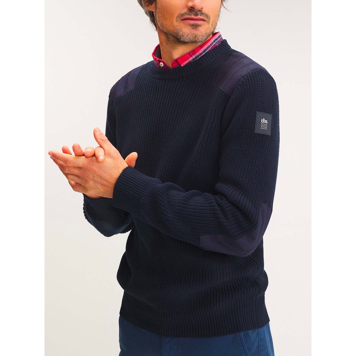 Pull col rond HEBERPUL14032 marine, TBS