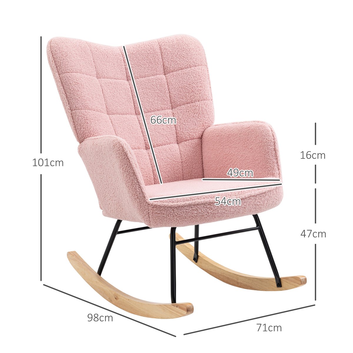 Fauteuil à bascule Imitation cachemire Rose rose, HOMCOM