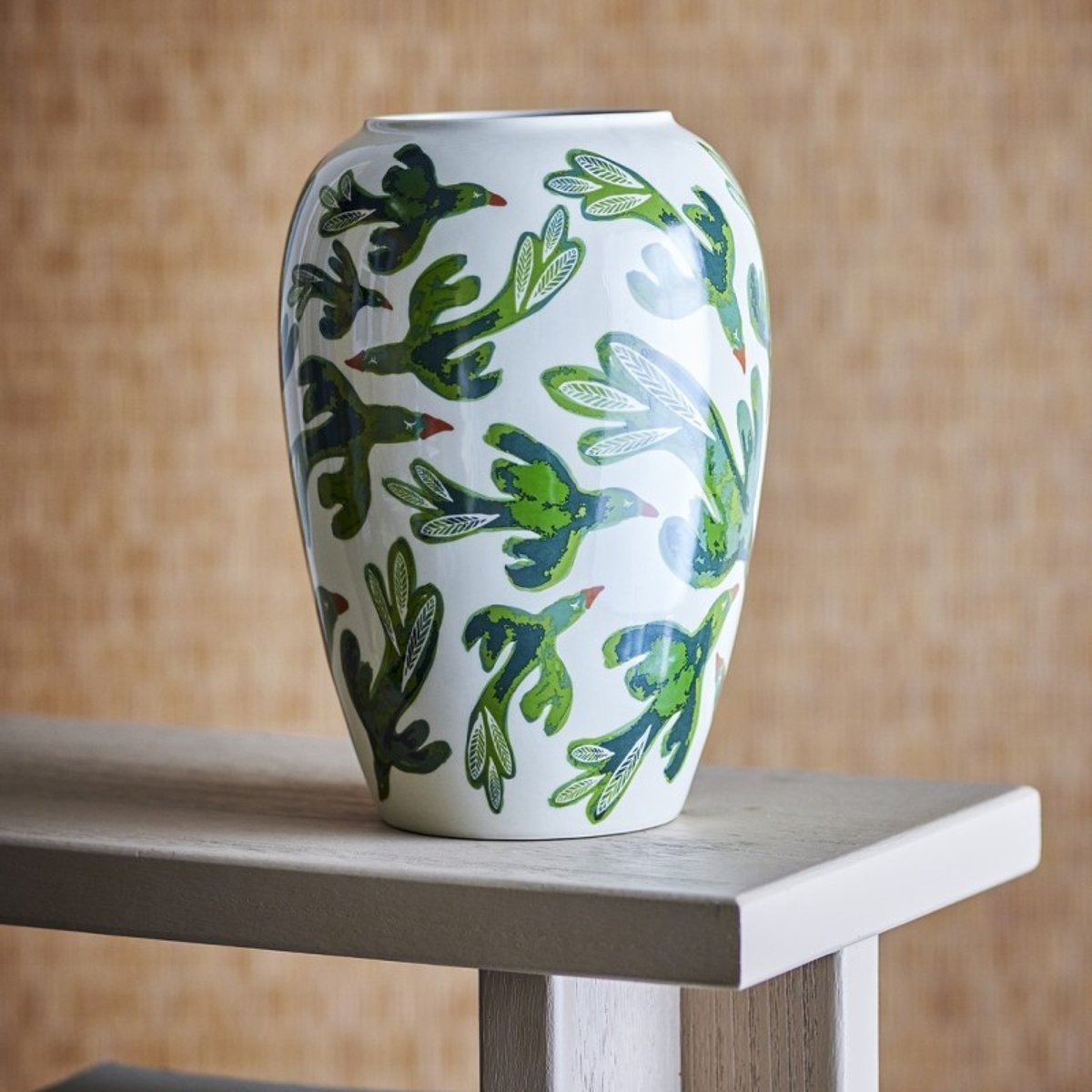 Vase grès peint oiseaux Birdiva vert, BLOOMINGVILLE