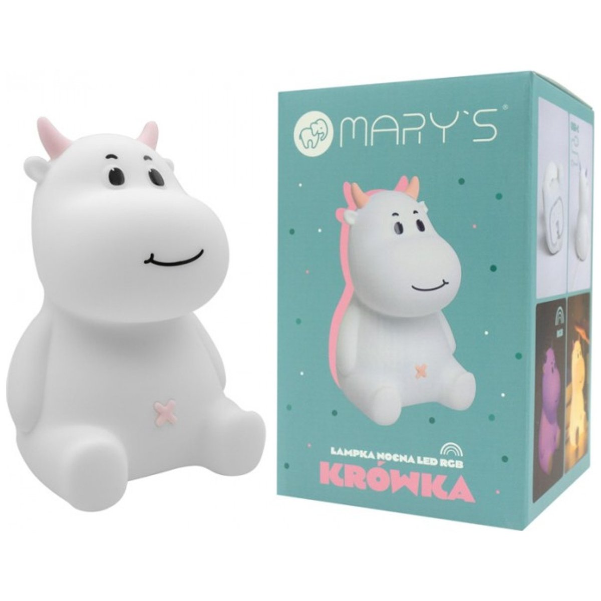 Veilleuse rechargeable Vache blanc, rose, noir, MARY'S