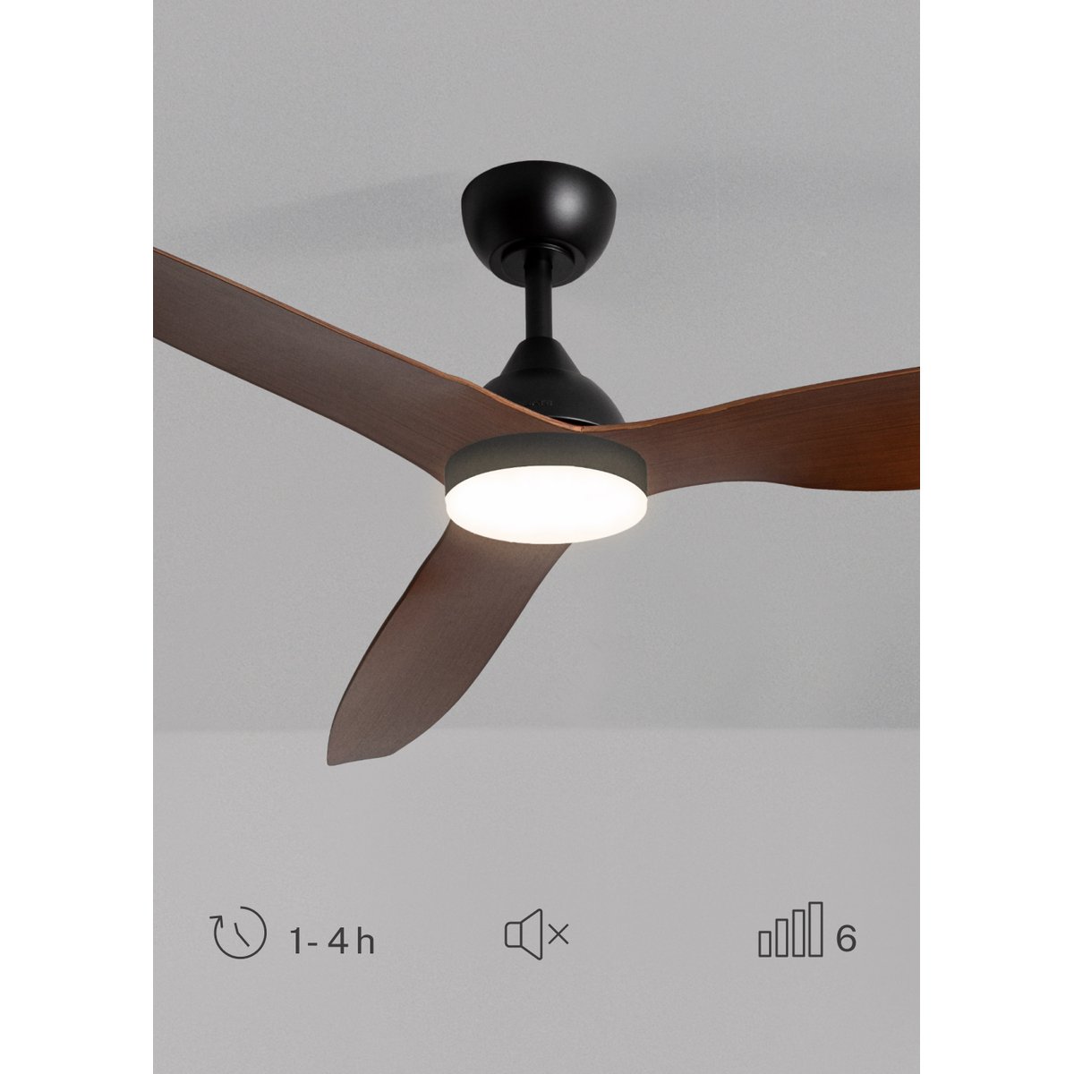 Ventilateur de plafond 40W silencieux avec lumière et télécommande WIND BALANCE noir/bois foncé, CREATE