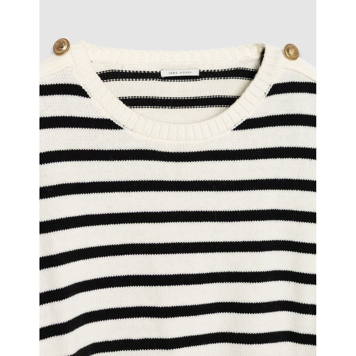 Pull marinière col rond à boutons aux manches noir/blanc, IKKS