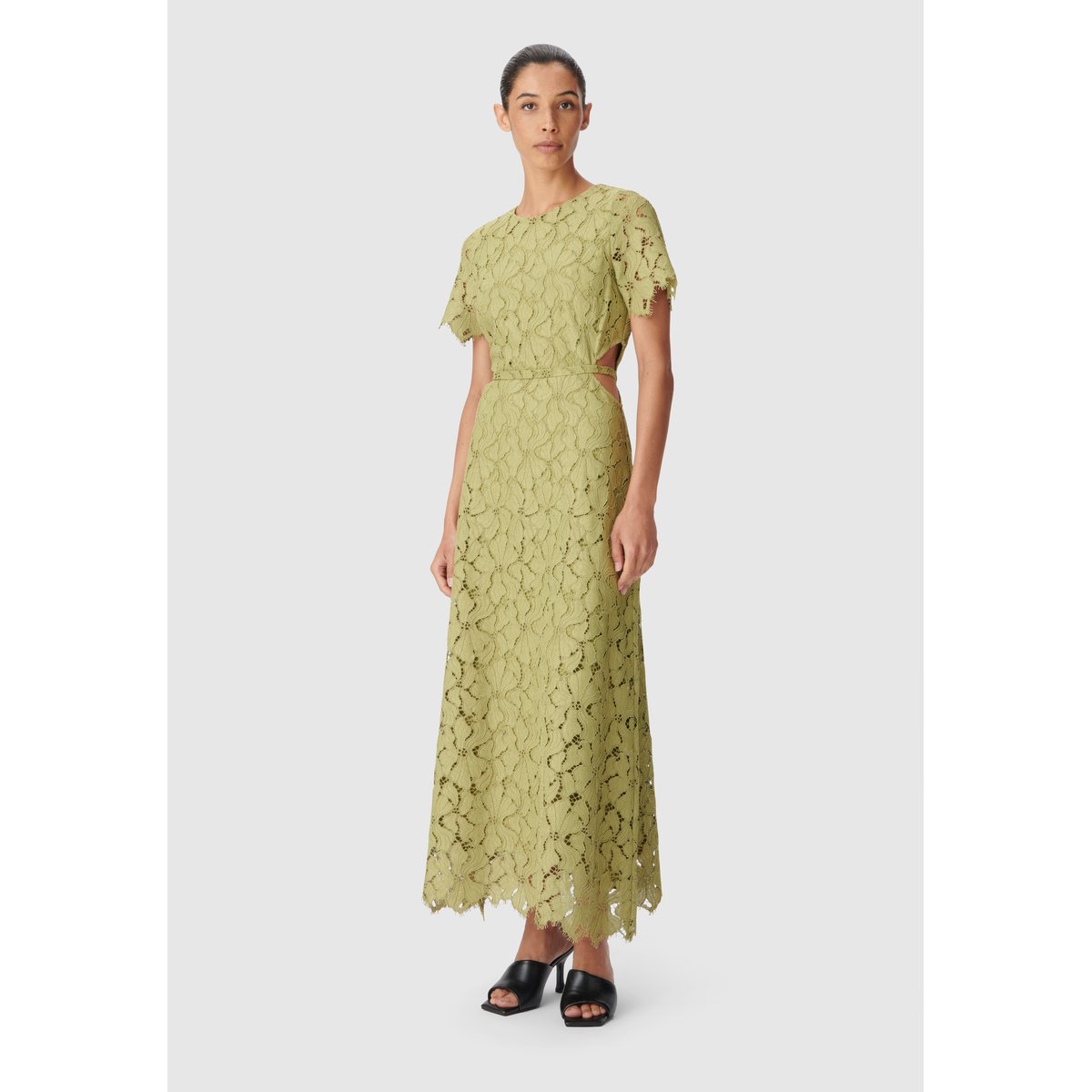 Robe broderie anglaise ouverture dos olive d'été, IKKS